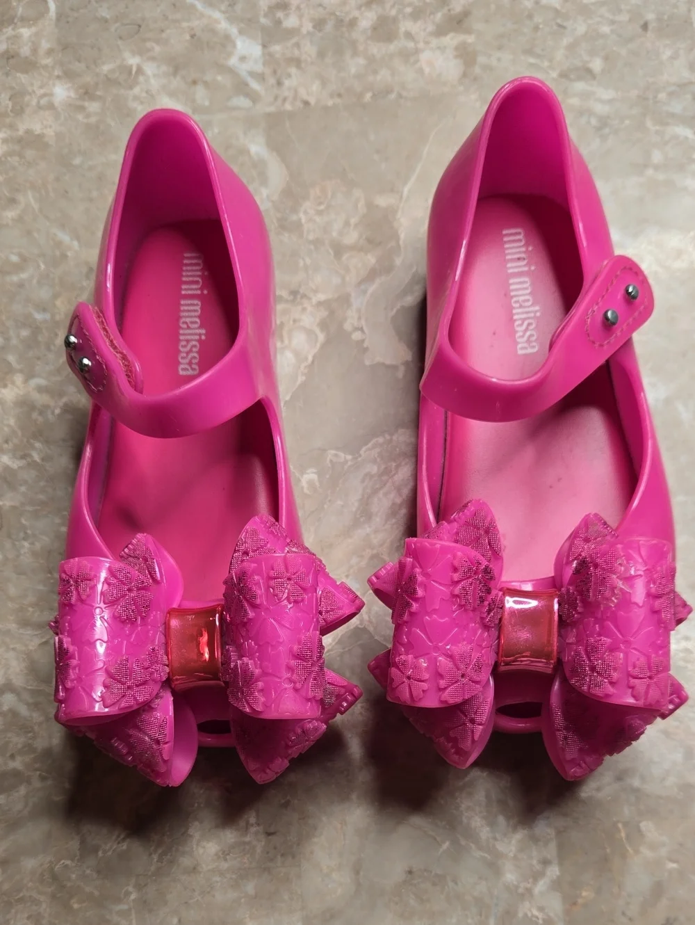 Mini Melissa Hot Pink Bow Jelly Mary Jane Sandals